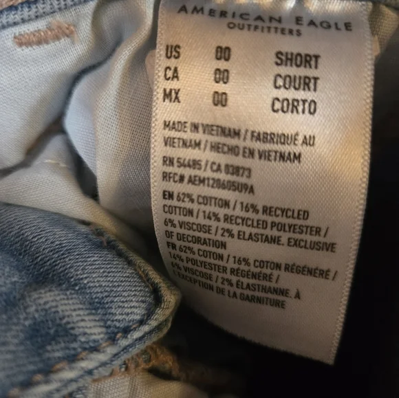 American Eagle Light Blue Denim Jeans high rise skinny jegging size 00 short - Picture 8 of 8